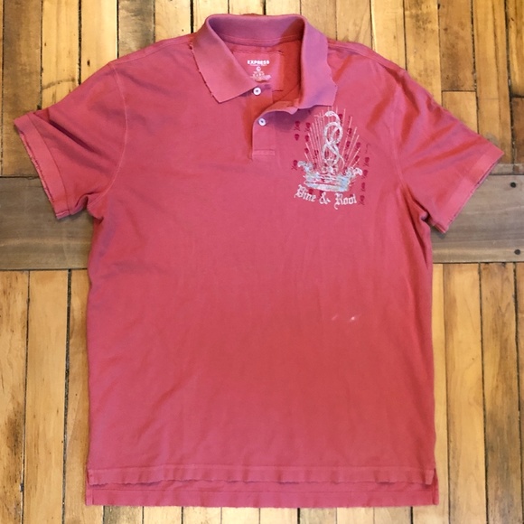 Express Graphic Polo, Salmon, Men's Sz Lg - Picture 5 of 5